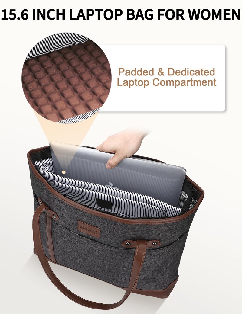RAVUO Laptop Tote Bag, 15.6 Inch Work Bag for Women Teacher Handbag Purse with Padded Laptop Compartment and Portable Small Pouch - Image 5